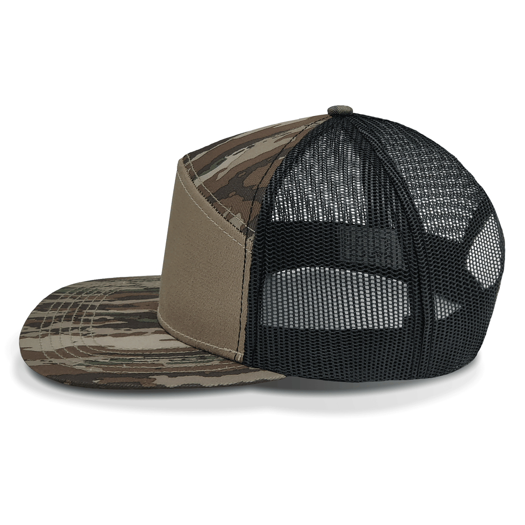 Camouflage baseball cap with mesh back on a white background side view