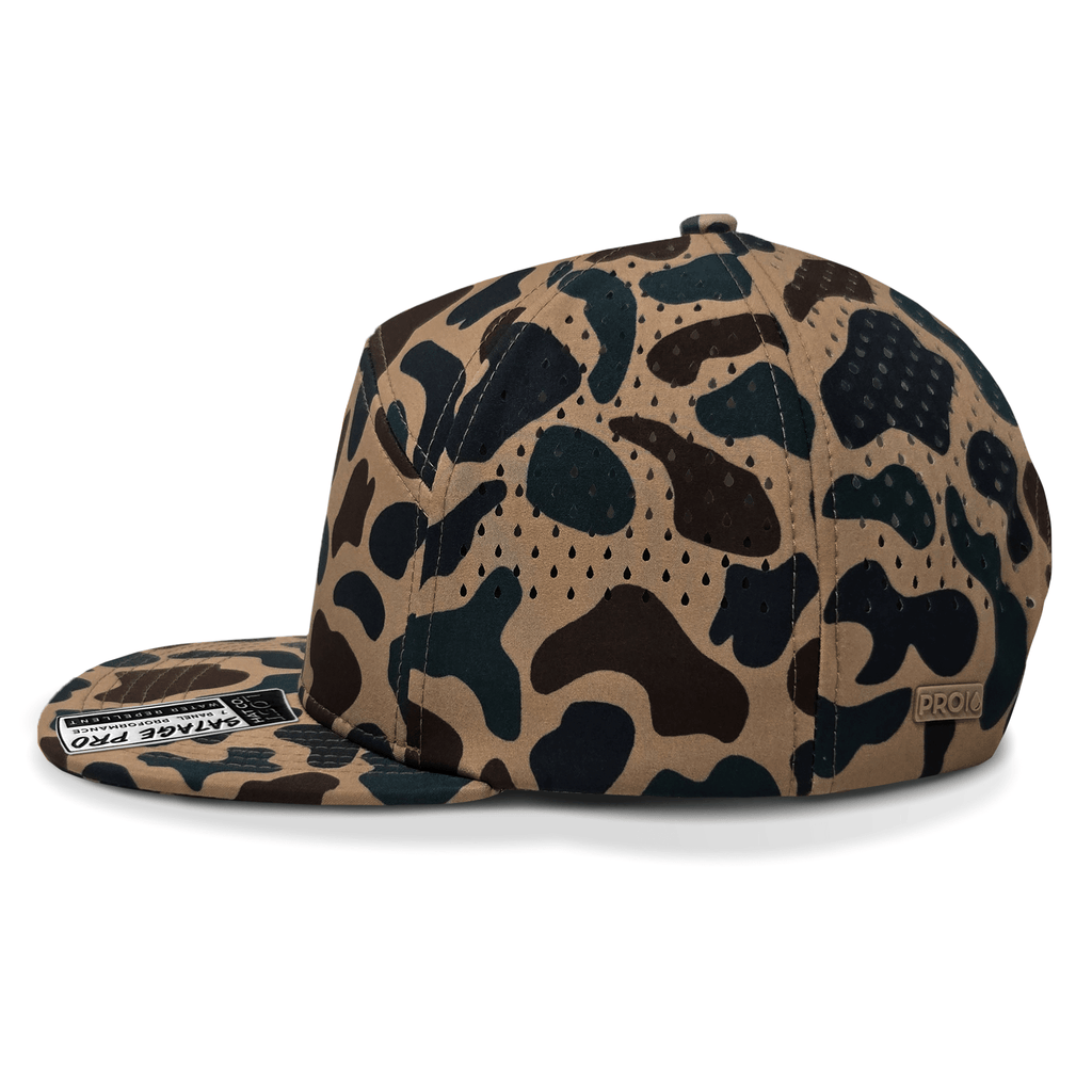 Camouflage-patterned cap on a white background side view