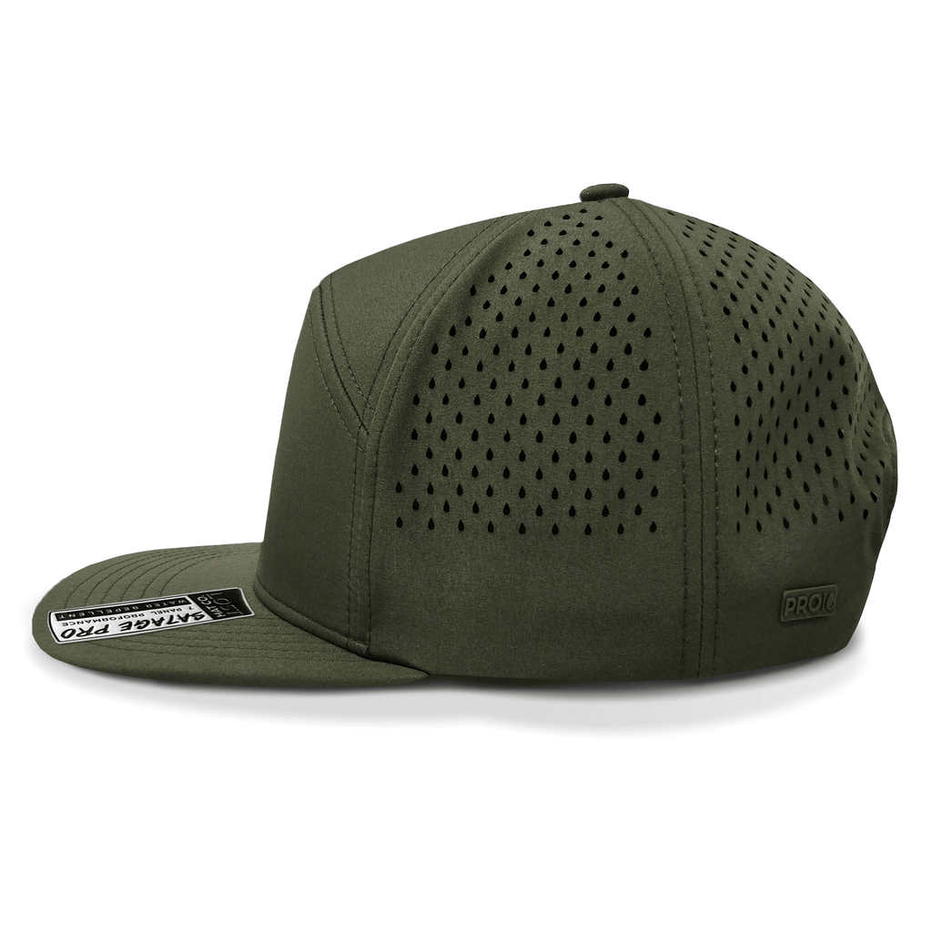 Green baseball cap with perforated design on a white background side view