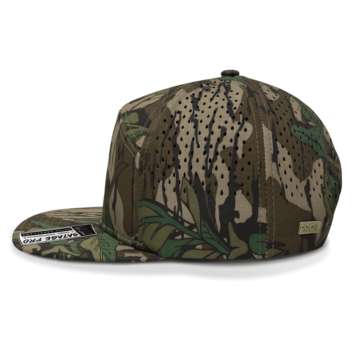 Camouflage-patterned cap on a white background side view