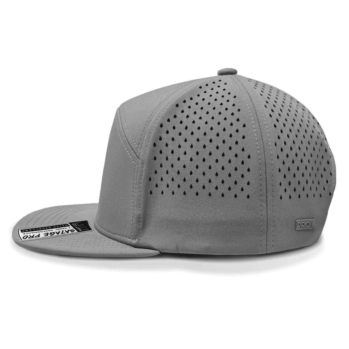Gray baseball cap with perforated design on a white background side view