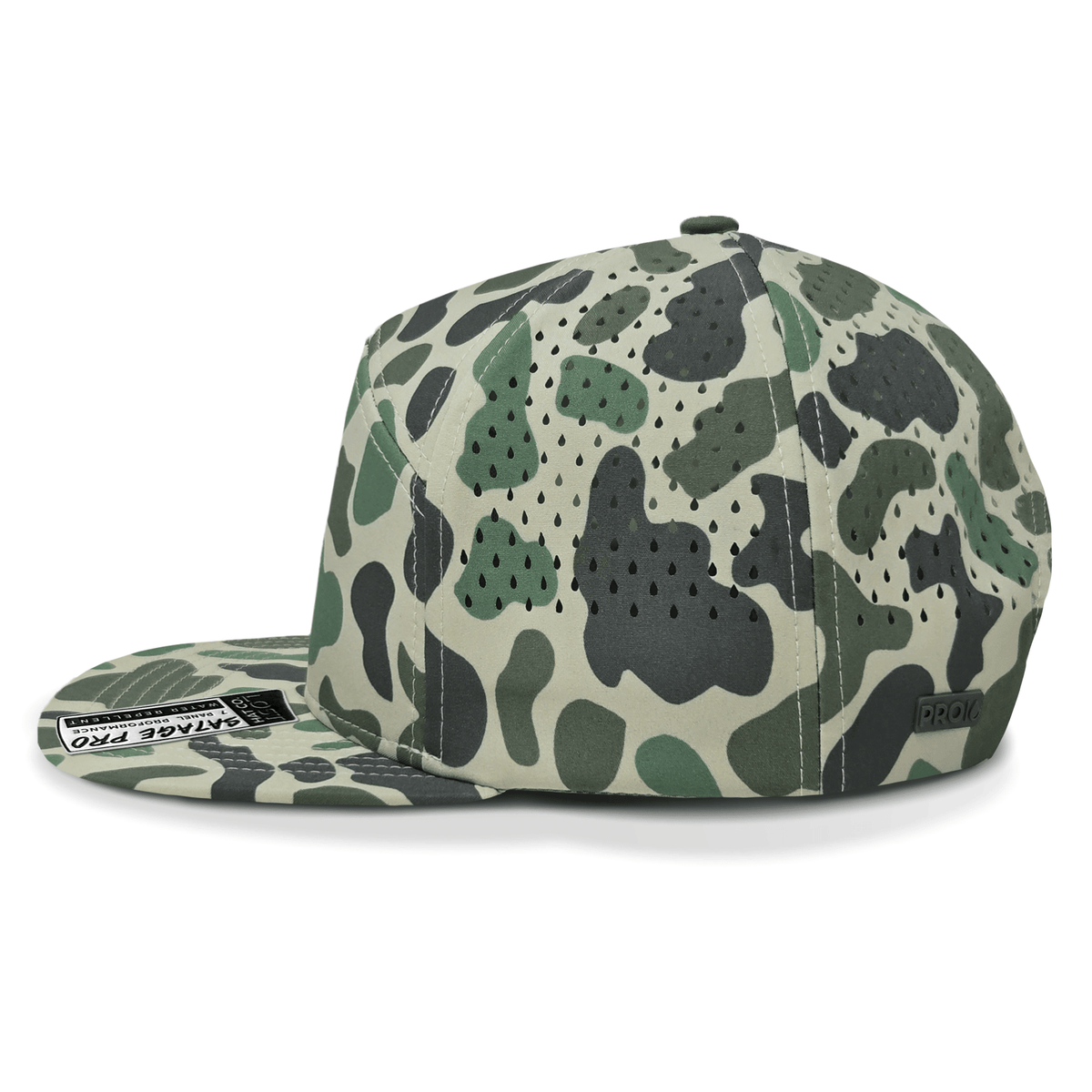 Camouflage-patterned cap on a white background side view