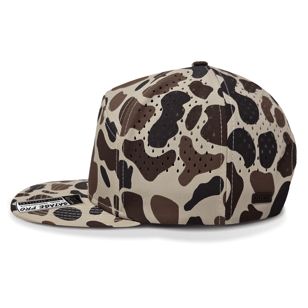 Camouflage-patterned cap on a white background side view